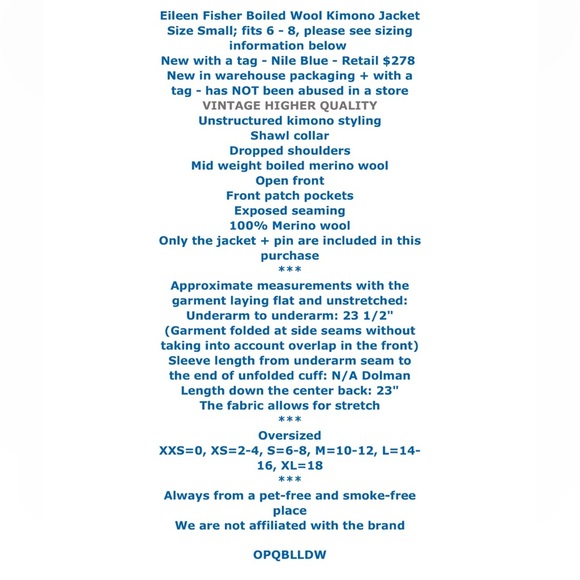 $278 Eileen Fisher Boiled Wool Kimono Sweater Small 6 8 + Pin Oversized Nile NWT - Picture 2 of 16